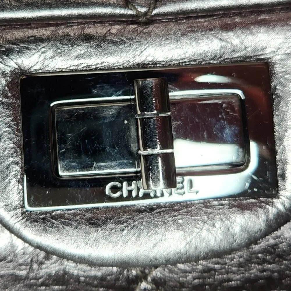 Chanel Metallic Quilted Aged Leather Reissue, Authentic